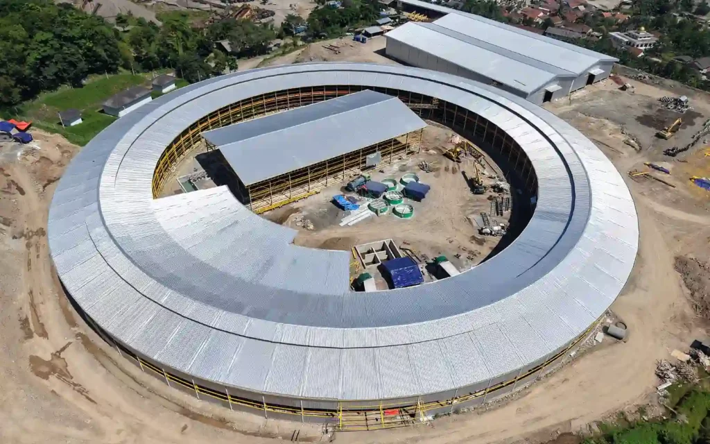 Aerial view of a 9.88 m mobile tunnel kiln project in Indonesia